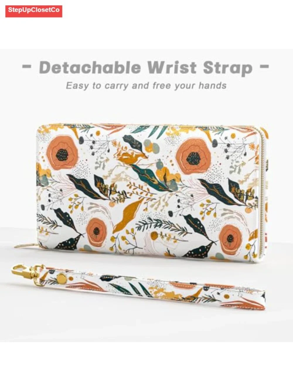 RFID Wristlet Wallet with 12 Card Slots, Phone Holder, PU Leather Clutch